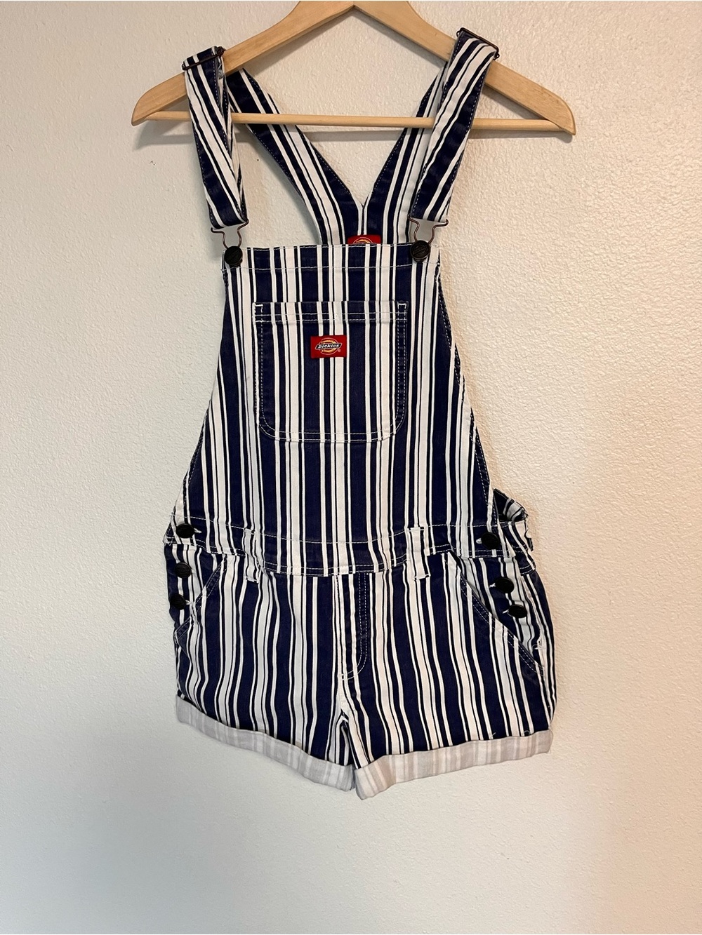 Dickies Navy & White Striped Short Overalls for Kids